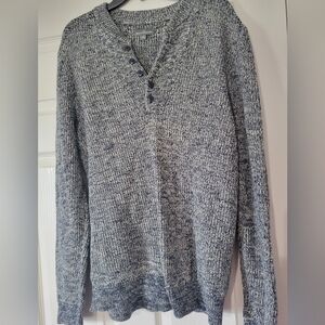 L.L. Bean Sweater Mens Gray  Cotton Archival Henley Buttons Ribbed Cuffs Hem